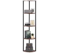 VEVOR Estante de Esquina 5 Niveles con Luz LED 29,5x29,5x162,6 cm Estantería de Esquina con Marco de Metal Estantes de Madera Librería de Almacenamiento para Dormitorio, Sala de Estar, Oficina