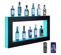 VEVOR Estante de exhibición de botellas de licor con luz LED, 2 niveles de 48 pulgadas, soporta USB, estante de bar iluminado con control remoto RF y control de aplicación, 7 colores estáticos de 1 a