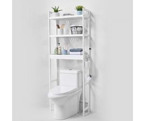 VEVOR Estante para Inodoro Ajustable de 3 Niveles Almacenamiento sobre Inodoro Estantería de Madera para Baño con 3 Ganchos Mueble de Baño Adecuado para la Mayoría de los Inodoros, Lavadero, Blanco