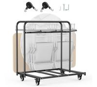 VEVOR Estante para Sillas Plegable, Capacidad de 181 kg, Carrito Resistente para 5 Mesas y 14 Sillas, Soporte para Sillas con Ruedas Giratorias y Ruedas de Bloqueo para Fiestas, Eventos, Negro Mate