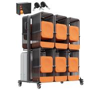 VEVOR Estante para Sillas Plegable Capacidad de 363 kg, Carrito Resistente para 84 Sillas/12 Mesas y 42 Sillas, Carrito de Almacenamiento de Sillas de 2 Capas con Ruedas de Goma y Soportes, Negro Mate