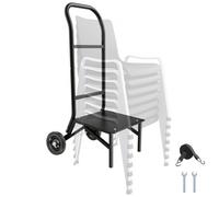 VEVOR Estante para Sillas Plegable, Capacidad de 68 kg, Carrito Resistente para Apilar 10 Sillas, Carrito de Almacenamiento de Metal con Ruedas de Goma, Soporte para Sillas de Empuje, Negro Mate