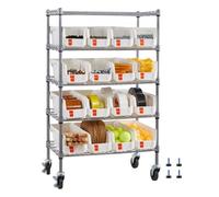 VEVOR Estantería de Almacenamiento con Ruedas, 5 Niveles, 16 Compartimentos Organizadores Pequeños de Polipropileno, para Garaje, Almacén, Oficina, Restaurante, Aula y Cocina, 610 x 355 x 1065 mm
