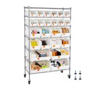 VEVOR Estantería de Almacenamiento de Alambre de Acero, con Ruedas, 7 Niveles, 24 Compartimentos Organizadores, para Garaje, Almacén, Oficina, Restaurante, Aula y Cocina, 355 x 900 x 1490 mm