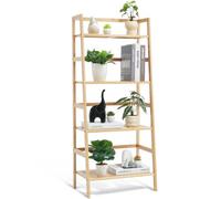 VEVOR Estantería de Escalera de Bambú de 4 Niveles de 530 x 320 x 1250 mm, Estantería Trapezoidal Abierta, Soporte Independiente para Plantas y Flores para Baño, Dormitorio, Oficina, Color Madera