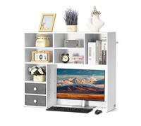 VEVOR Estantería de Escritorio de Madera 94x25,4x79,2 cm Organizador de Almacenamiento de Escritorio 3 Niveles con Almohadillas Antideslizantes para los Pies para Oficina, Hogar, Dormitorio, Blanco