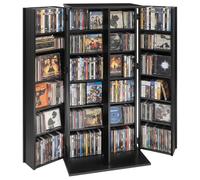 VEVOR Estantería de Pared, 610 x 368 x 1270 mm, Mueble de Almacenamiento, con 2 Puertas y 24 Compartimentos, Estantes Ajustables, para CDs DVDs Libros Videojuegos, Armario para Salón Oficina, Negro