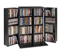 VEVOR Estantería de Pared, 610 x 368 x 846 mm, Mueble de Almacenamiento, 2 Puertas y 16 Compartimentos, con Dispositivos Antivuelco, para CDs DVDs Libros Juegos, Armario para Salón Oficina, Negro