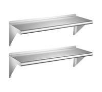 VEVOR Estantería de Pared de Acero Inoxidable, 91,4 x 30,5 cm, 2 Piezas | Para Restaurantes, Cocinas Domésticas y Garajes, Capacidad de 136kg, de Alta Resistencia, con Soportes, Estructura Triangular
