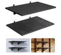 VEVOR Estantería de Pared de Acero Resistente 610x914 mm, Carga 254kg en Total 127kg por Estante, Distancia Ajustable, Juego de 2 Estanterías Flotantes con Ganchos para Garaje Cocina Lavandería Taller