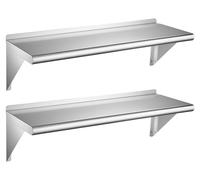 VEVOR, Estantería de pared flotante, estante de pared de acero inoxidable de 30,5 x 91,4 cm, 2 unidades, para cocina, hogar, restaurante, bar, garaje, con capacidad máxima de 136 kg, estante de almace