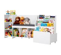 VEVOR Estantería Infantil con Banco, Respaldo, Librero y Organizador de Juguetes, Tablero de Partículas, Baúl de Almacenaje para Juguetes, para Sala de Juegos, Salón o Entrada, 170 x 40 x 80 cm