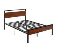 VEVOR Estructura de Cama Tamaño Full 2006 x 1375 x 990 mm de Plataforma de Metal Negra con Cabecero y Pie de Cama de Madera Marrón Retro, Espacio Debajo de la Cama, Antideslizante, no Necesita Somier