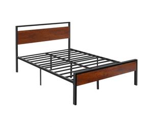 VEVOR Estructura de Cama Tamaño Full 2006 x 1375 x 990 mm de Plataforma de Metal Negra con Cabecero y Pie de Cama de Madera Marrón Retro, Espacio Debajo de la Cama, Antideslizante, no Necesita Somier