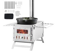 VEVOR Estufa de Leña 353 x 437 x 276 mm Estufa Portátil de Acero Inoxidable para Tienda de Campaña con 8 Tubos de Chimenea y Guantes Estufa Cálida de para Cocinar y Calentar al Aire Libre