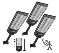 VEVOR, farola solar de 450000 lúmenes, lámpara de 8000W, luz solar con sensor de crepúsculo, foco LED con sensor de movimiento, iluminación exterior impermeable IP67, para entrada y patio, pack de 3 u