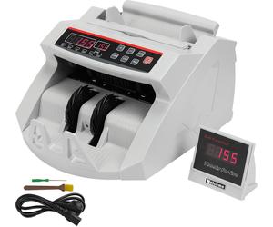 VEVOR FJ0288: Contadora de billetes blanca con control de autenticidad. Contadora de billetes de 1000 unidades por minuto, con sistemas UV y de detección magnética. Contadora de billetes con pantalla