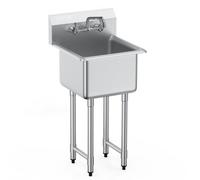 VEVOR Fregadero de Acero Inoxidable, Fregadero de Pedestal Pequeño de 1 Seno, 38x38 cm con Grifo y Patas, Fregadero Comercial para Garaje, Restaurante, Cocina, Lavadero