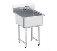 VEVOR Fregadero de acero inoxidable, fregadero de pedestal pequeño de 24,0 x 24,0 pulgadas, con grifo y patas, fregadero comercial para garaje, restaurante, cocina, lavadero