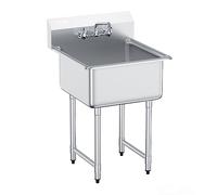 VEVOR Fregadero de acero inoxidable, fregadero de pedestal pequeño de 24,0 x 24,0 pulgadas, con grifo y patas, fregadero comercial para garaje, restaurante, cocina, lavadero