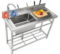 VEVOR: Fregadero de acero inoxidable, juego de fregadero individual de pie para cocina industrial con encimera, 50 x 33 x 22 cm. Fregadero individual con grifo, ideal para garaje, restaurante o lavand