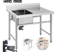 VEVOR - Fregadero de acero inoxidable para gastronomía, mesa de lavado con un solo lavabo, posición izquierda, 100x60 cm