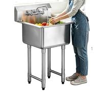 VEVOR - Fregadero de acero inoxidable para uso industrial, lavabo de 533,4 x 457 x 1041 mm, con grifo