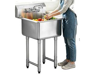 VEVOR - Fregadero de acero inoxidable para uso industrial, lavabo de 533,4 x 457 x 1041 mm, con grifo