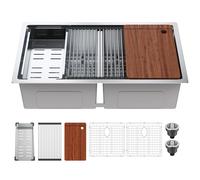 VEVOR - Fregadero de cocina de 838 x 483 mm, fregadero encimera con doble cuba y cuba individual, accesorios, lavabo para lavavajillas domésticos, ideal para oficinas, caravanas, cocinas auxiliares y 