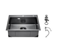 VEVOR Fregadero de Cocina de Acero Inoxidable 304 con Montaje Superior, con Accesorios, Fregaderos de Lavavajillas Domésticos para RV, Cocina de Preparación y Barra (Negro), 680 x 450 x 190 mm