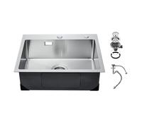 VEVOR Fregadero de Cocina de Acero Inoxidable 304 con Montaje Superior, Lavabo de Una Sola Cubeta Empotrable de Estilo Rústico con Accesorios, para Cocina de Preparación, Lavadero, 550 x 450 x 190 mm