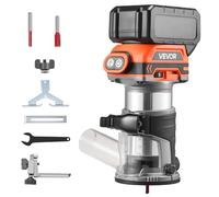 VEVOR Fresadora de Madera Inalámbrica 18 V sin Escobillas, Rebajadora Eléctrica de 6 Velocidades Variables, con Base Fija y Pinza de 6,35 mm, para Perfilar Bordes, Carpintería, Batería No Incluida