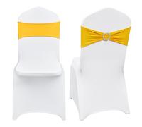 VEVOR Fundas para Sillas Plegables de Elastano Elástico, Fundas para Sillas Universales con Fajas para Sillas, Fundas Protectoras Lavables Extraíbles, para Bodas, Fiestas(50 Juegos Dorado y Blanco)