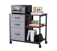 VEVOR Gabinete de Archivos de 3 Cajones de Tela y 2 Estantes Abiertos 75 x 40 x 68 cm Archivador Móvil con Ruedas Estructura Metálica para Documentos Tamaño Carta, A4 para Hogar, Oficina, Negro