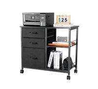 VEVOR Gabinete de Archivos de 3 Cajones de Tela y 2 Estantes Abiertos 75 x 40 x 68 cm Archivador Móvil con Ruedas Estructura Metálica para Documentos Tamaño Carta, A4 para Hogar, Oficina, Negro