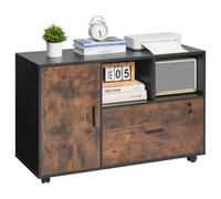 VEVOR Gabinete de Archivos de Cajón 93 x 40 x 63,5 cm Archivador Móvil de Madera con Estantes Abiertos Almacenamiento para Archivos y Documentos con Ruedas para Casa, Oficina, Escuela, Marrón
