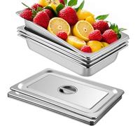 VEVOR Gastronorm - Juego de 4 recipientes para alimentos con tapa, 53,7 x 33 x 9,5 cm, antiadherente, recipiente para calentar alimentos, tartas, cazuelas