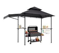 VEVOR Gazebo para Barbacoa, Refugio de Acero con Recubrimiento en Polvo 243 x 150 x 250 cm con Techo de 2 Niveles, 2 Estantes Laterales, Abrebotellas, Ganchos y Toldo Adicional para Barbacoa
