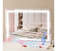 VEVOR Gran Espejo de Maquillaje Iluminado con Tres Modos de Iluminación Color, LED Luces, Aumento de 5X, Bluetooth, USB, Control Táctil Inteligente, Montaje en Pared a Escritorio, 800 x 120 x 572 mm