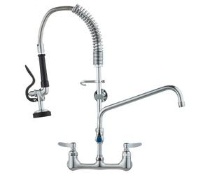 VEVOR Grifo Comercial con Pulverizador de Preenjuague, 63,5 cm de Altura, 20,32 cm de Centro, Caño Oscilante, Grifo para Fregadero de Cocina de Montaje en Pared, Dispositivo Construido en Latón