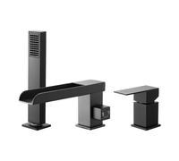 VEVOR Grifo de Bañera Romano de 3 Orificios, Juego de Grifería con Ducha de Mano y 1 Manija, de Alto Caudal, Negro Mate, con Dos Opciones de Caudal de Agua, Montaje en Techo, 244 x 71 x 160 mm