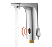 VEVOR - Grifo de lavabo sin contacto (en forma de L) para baño, grifo automático, monomando con control manos libres, alimentado por batería, acabado en níquel cepillado