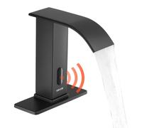 VEVOR - Grifo de lavabo sin contacto ( mate) para baño, grifo automático con cubierta para orificio, grifo alimentado por batería para uso comercial, grifo con sensor y diseño de cascada