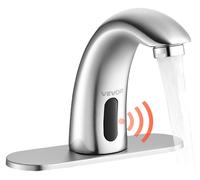 VEVOR grifo de lavabo sin contacto (níquel cepillado), grifo de lavabo automático, grifo de inodoro sin contacto, grifo alimentado por batería con temperatura de agua fría/caliente ajustable