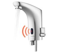 VEVOR - Grifo de lavabo sin contacto (plata cromada). Grifo de lavabo automático para baño, monomando con sensor de funcionamiento manos libres, alimentado por batería, acabado en plata cromada