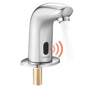 VEVOR grifo de lavabo sin contacto (plata cromada, modelo G112M) para baño, grifo de lavabo con sensor y cubierta para orificio, grifo alimentado por batería, grifo para inodoro, grifo para lavabo
