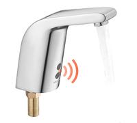 VEVOR - Grifo de lavabo sin contacto (plata cromada) para baño, grifo automático para lavabo, grifo de agua fría para inodoro con un solo orificio, grifo con sensor que funciona con batería