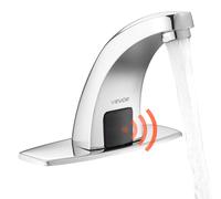 VEVOR grifo de lavabo sin contacto (plateado cromado), grifo automático para baño, grifo con sensor y placa de cobertura, grifo alimentado por batería, grifo para inodoro, grifo para lavabo