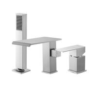 VEVOR Grifo para Bañera Romana de 3 Orificios, con Ducha de Mano y 1 Manija, de Acero Inoxidable Cepillado, de Alto Caudal y con 2 Opciones de Caudal, para Montaje en Techo, 220 x 190 x 98 mm