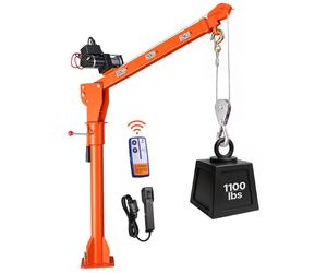 VEVOR Grúa elevadora con cabrestante eléctrico de 12V, capacidad de carga de 499 kg, grúa elevadora para talleres y almacenes, acero al carbono, brazo telescópico, rodamientos giratorios de 360°, cont